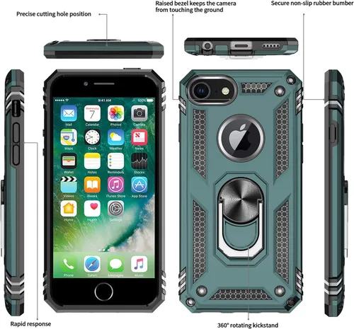 Miniatura 2 de Funda LeYi para iPhone 6S/6, funda para iPhone 7, funda para iPhone 8, armadura de grado militar de doble capa con soporte giratorio de 360 grados