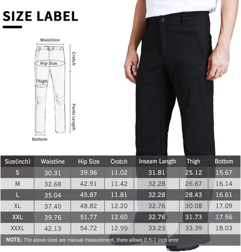 Miniatura 7 de CAMEL CROWN Pantalones de senderismo impermeables para hombre, forro polar, aislados, cálidos, suaves
