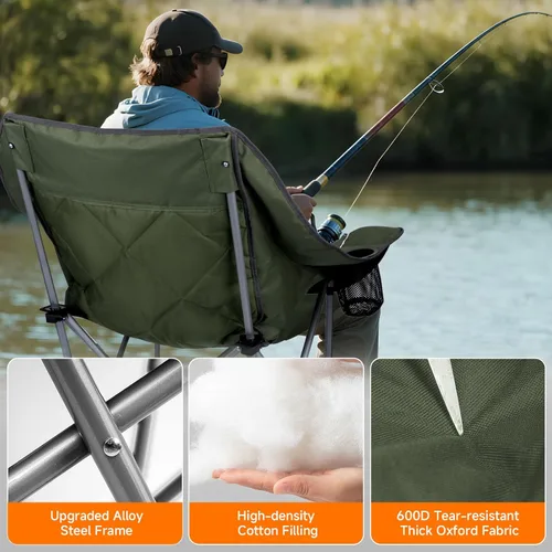 Miniatura 7 de Silla de campamento de gran tamaño para adultos – Silla plegable resistente con portavasos, bolsillo de almacenamiento y bolsa de transporte – Silla