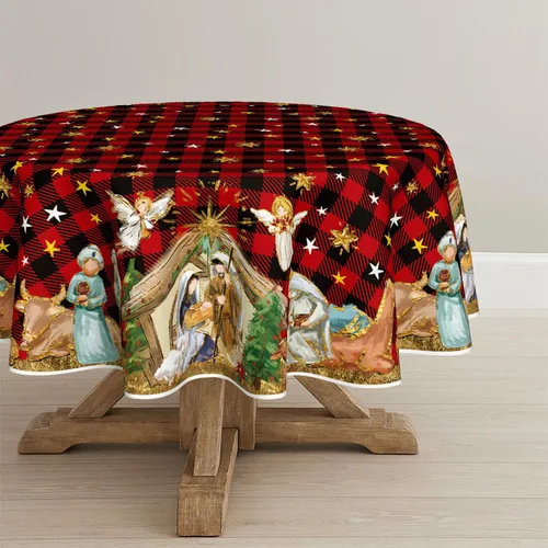 Miniatura 8 de Horaldaily Mantel de Navidad 52×70 Pulgadas, Santo Nacimiento Búfalo Rojo a Cuadros Cubierta de Mesa Lavable para Fiesta Pícnic Cena Decoración