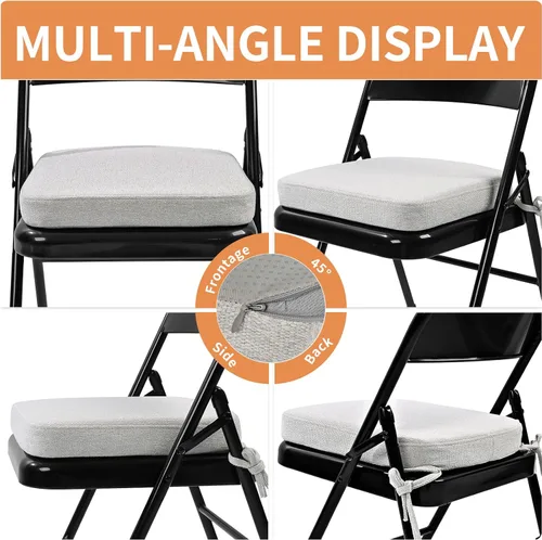 Miniatura 2 de SINOSSO Cojín de espuma viscoelástica para silla plegable, 1 unidad, almohadilla cuadrada gruesa de 2 pulgadas para silla de cocina con lazos, cojín