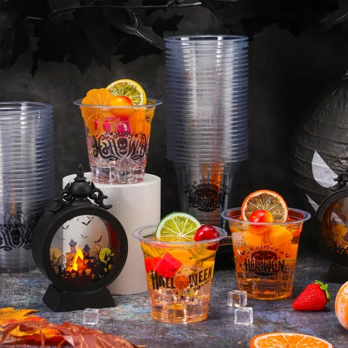 Miniatura 6 de Sliner 60 vasos de plástico de Halloween de 12 onzas desechables transparentes para Halloween, suministros de fiesta para bebidas frías, cerveza