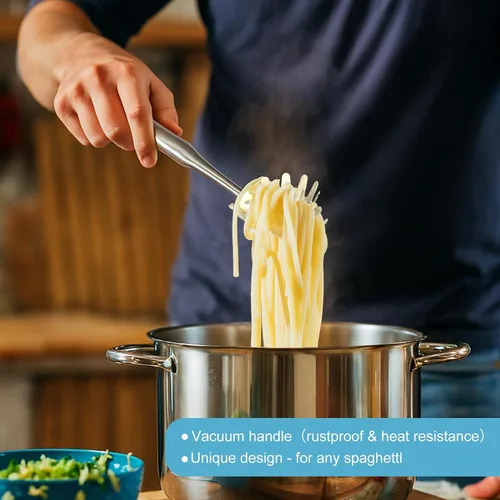 Miniatura 6 de Juego de cucharón de sopa y cuchara de espaguetis de acero inoxidable, cuchara grande, colador de pasta, utensilios de cocina duraderos