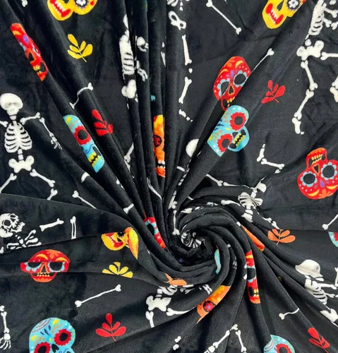 Miniatura 6 de Manta de vellón embrujada de Halloween: manta de forro polar de terciopelo suave con estampado de calaveras de azúcar y esqueleto bailarín