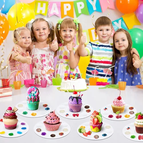 Miniatura 7 de AIERSA Platos decorativos para cupcakes para fiestas infantiles, bandeja de decoración para cupcakes con 10 pozos para chispas de postre, 10