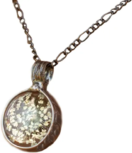 Miniatura 36 de Queen Anne's - Collar de encaje con colgante de flor prensada real en cristal hecho a mano, joyería de flores silvestres, collares de encaje