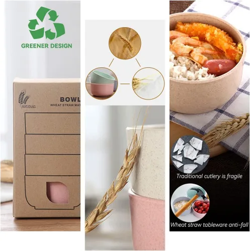 Miniatura 2 de Juego de 4 cuencos de paja de trigo de 14 onzas, cuencos irrompibles para cereales y ensaladas para niños y adultos, cuencos ecológicos para 14