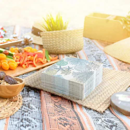 Miniatura 7 de Funrous 200 servilletas de papel costeras de 3 capas de servilletas de playa oceánica, conchas marinas, coral, toallas de papel náuticas