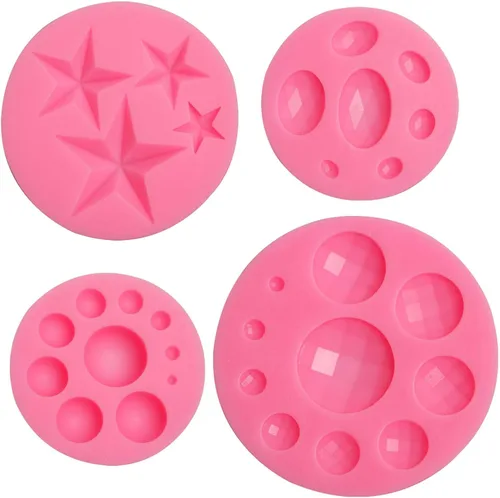 Miniatura 9 de Moldes de silicona con perlas de gemas, 4 paquetes de moldes de decoración de chocolate con esfera de estrella para decoración de pasteles
