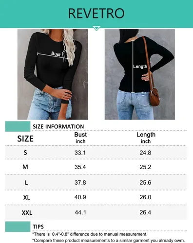 Miniatura 6 de REVETRO Camisetas de cuello redondo para mujer, manga larga, ajustadas, para invierno, básicas