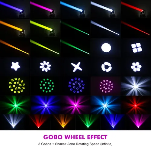 Miniatura 5 de Luz de cabeza móvil de 150 W, luces de escenario, 8 gobos, 8 colores, 12 canales, focos de haz de 18 caras, prisma DMX 512 con activación por sonido
