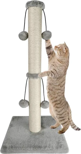 Miniatura 11 de Dimaka - Rascador de gato de 29 pulgadas de alto, con cuerda de sisal natural y 4 bolas de juguete para gatos grandes (Beige)