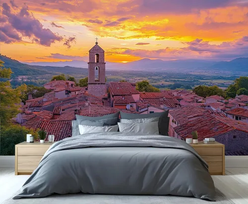 Miniatura 8 de Papel tapiz 3D de bicicleta rosa vintage, murales de flores de paisaje de primavera para sala de estar, pintura al óleo, papel tapiz rústico