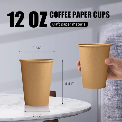 Miniatura 2 de Clawsoff Paquete de 180 tazas de papel de 12 oz, tazas de café desechables de papel kraft marrón de 12 oz, tazas de papel no blanqueadas