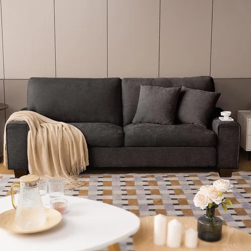 Miniatura 17 de DOPEDIO Sofá biplaza moderno para sala de estar, sillón reclinable de chenilla, funda extraíble, cojines de resorte, marco de madera maciza, fácil