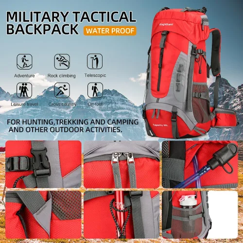 Miniatura 6 de King'sGuard Mochila de senderismo de 60 L para hombres y mujeres, mochila ligera para acampar y senderismo con cubierta para la lluvia, mochila