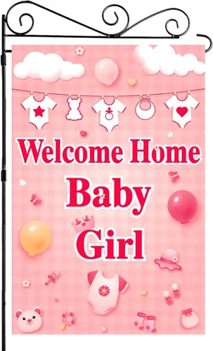 Labakita Bandera de jardín con texto en inglés «It's a Girl» con texto en inglés «It's a Girl» («It's a Girl») para niñas, decoración de baby shower