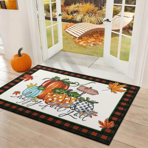 Miniatura 10 de U'Artlines Tapete de Navidad para puerta delantera, 32 x 48 pulgadas, vintage, de invierno, resistente a la suciedad, tapete de goma antideslizante