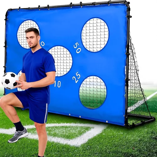 Simgoing Portería de fútbol 2 en 1 portátil para patio trasero, red de entrenamiento de fútbol desmontable de metal con clavos de tierra para