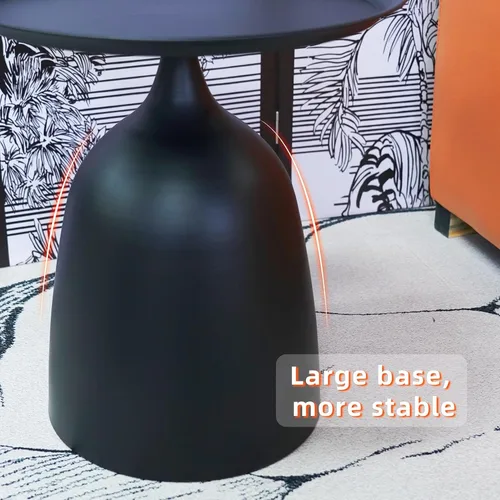 Miniatura 6 de Benkyo Mesas anidables negras con pedestal, juego de 2 mesas auxiliares anidables, mesa auxiliar redonda de metal, mesa de sofá moderna para sala