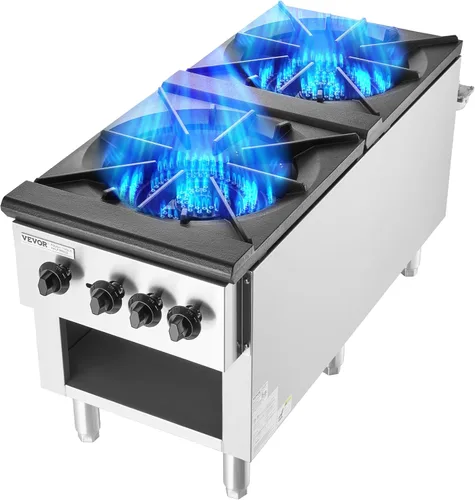 VEVOR Estufa de Gas Comercial con 2 Quemadores, Estufa de Cocina de Encimera de Propano y Gas Natural, Placa Caliente de Gas de Acero Inoxidable,