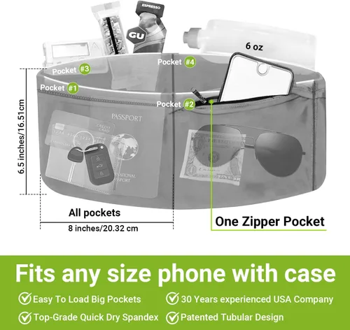 Miniatura 3 de StashBandz Unisex Travel Money Belt, Running Belt, Fanny and Waist Pack, 4 Large Security Pockets -1 Zipper Pocket, Fits All Size Phones Passport