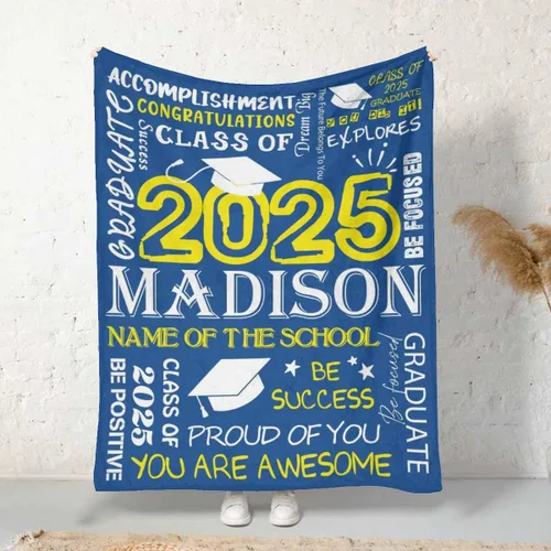 Miniatura 2 de MyPupSocks Manta personalizada para regalo de graduación, felicitaciones clase de 2025, manta azul personalizada de forro polar 2025 para hermana