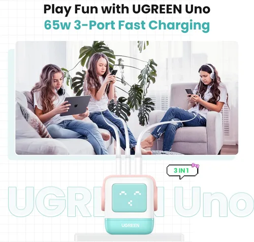 Miniatura 4 de UGREEN Uno - Bloque de cargador USB C de 65 W, cargador GaN de 3 puertos de carga rápida para iPhone 17, regalos para mujeres, para MacBook Pro/Air