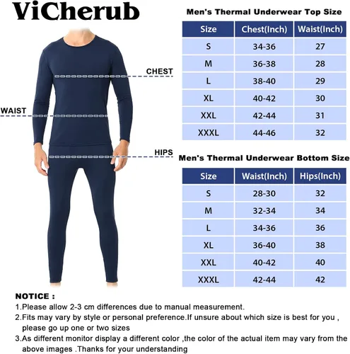 Miniatura 6 de ViCherub Thermal Underwear for Men Fleece Lined Long Johns Thermals Top and Bottom Set Base Layer for Cold Weather
