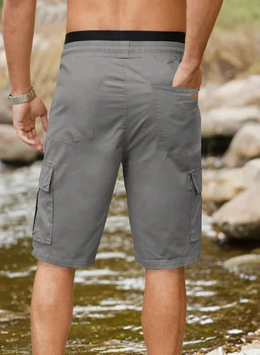 Miniatura 5 de JMIERR Pantalones cortos de sarga para hombre con cordón de algodón clásico elástico con 6 bolsillos