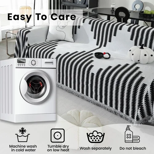 Miniatura 7 de Funda de sofá de felpilla lavable para sillón de un solo cojín, funda de sofá antideslizante, reversible, geométrica jacquard, funda de sofá Negro