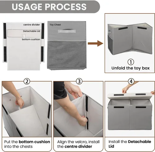 Miniatura 7 de Caja de almacenamiento grande de juguetes de 40 litros con tapa, caja grande de juguetes para niños, niñas y niños, cuarto del bebé y sala de estar