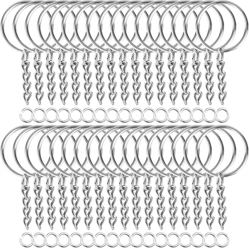 Paxcoo 50 llaveros con cadena y 50 anillos de salto, kit de anillos de llavero a granel para fabricación de llaveros, suministros para manualidades
