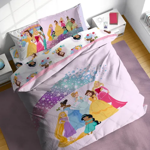Juego de edredón completo de princesas Disney - Juego de ropa de cama para niños de 7 piezas que incluye edredón, sábanas y funda de almohada - Rosa