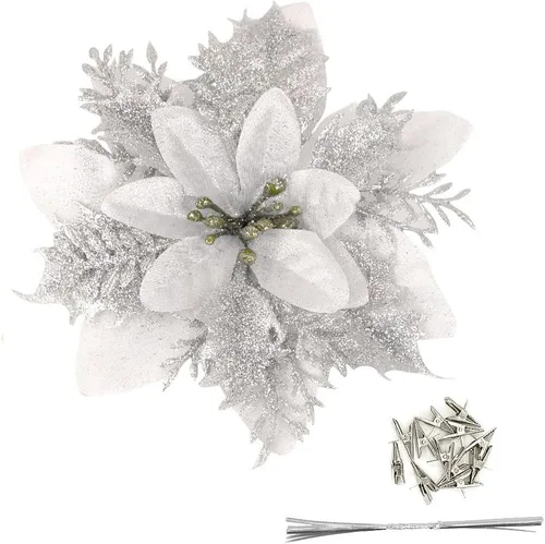Miniatura 7 de Gardeningwill Paquete de 12 adornos colgantes dorados de 5 pulgadas con forma de flor con purpurina para fiestas