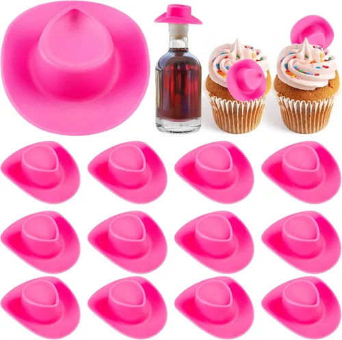 20 mini sombreros de vaquero rosa, mini sombrero de vaquera occidental de plástico para decoración de casa de muñecas