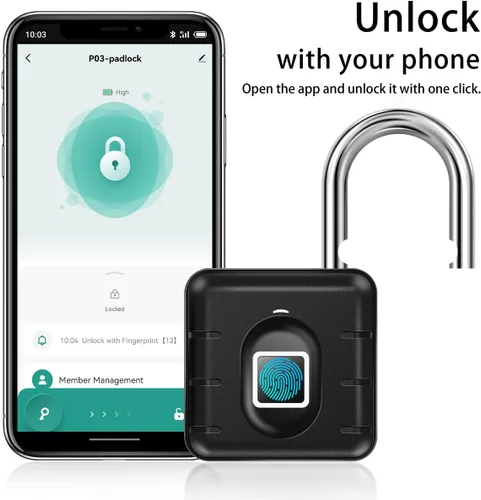 Miniatura 2 de AICase - Candado de huellas dactilares, Bluetooth con huella digital, soporta carga USB, IP67, impermeable, antirrobo, cerradura sin llave, adecuada