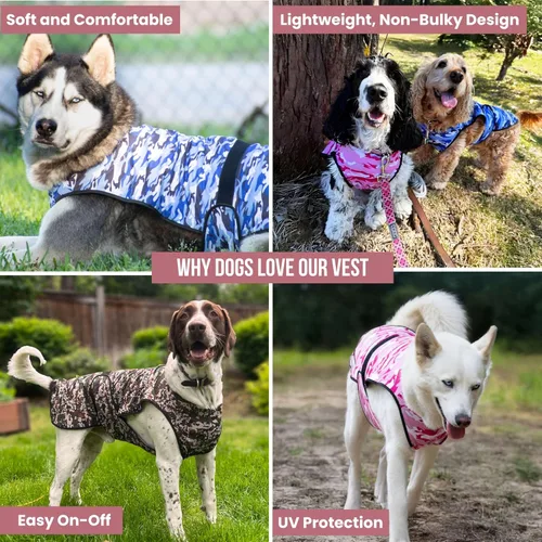 Miniatura 4 de Chaleco refrescante para perros, 2 capas de enfriamiento con tela de microfibra suave, ligero, ajustable y cómodo, protección UV para perros