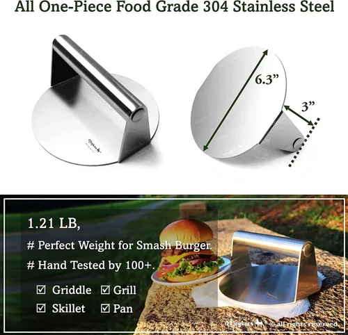 Miniatura 2 de Meykers Smash - Prensa de hamburguesas de 6.3 pulgadas para sartén para parrilla Prensadora plana de aumento de peso de acero inoxidable 304