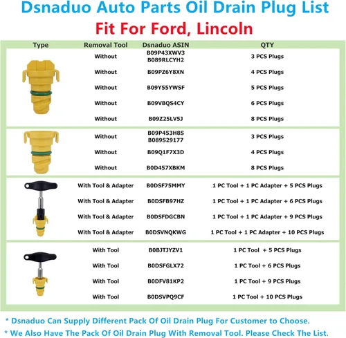 Miniatura 6 de 8 piezas Dsnaduo Tapón de drenaje de aceite Compatible con Ford F-150 F150 Mustang Bronco Edge Explorer Lincoln Aviator MKZ 2011-2024 KX6Z6730B