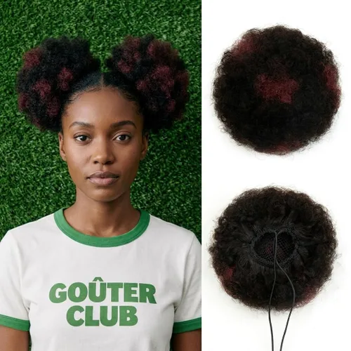 Miniatura 31 de Cola de caballo de cabello humano con cordón para mujeres negras, extensión de cabello humano rizado 4C, 8 pulgadas, aspecto natural, añade volumen