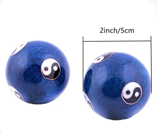 Miniatura 2 de XMHF Cloisonne Yin-Yang meditación china Baoding bola de ejercicio saludable azul 2 piezas