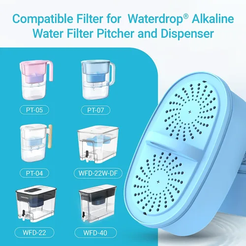Miniatura 2 de Filtro de agua alcalina de repuesto para todos los sistemas de filtración de jarra y dispensador Waterdrop, se adapta a Waterdrop WD-PF-AL, reduce