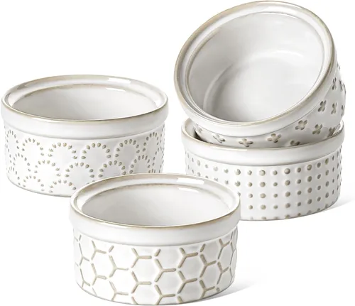 LE TAUCI Ramekins 2 oz Oven Safe for Creme Brulee, Charcuterie Boards Bowls for Souffle, Small Sauce Bowl, Ceramic Baking Dishes - 3 inch, Set of 4,