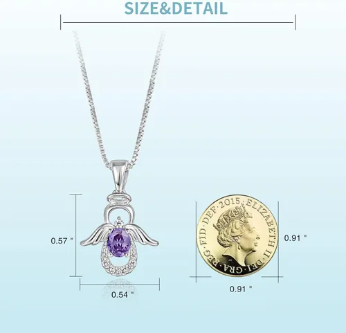 Miniatura 2 de SKA Women Angel Pendant Necklace with Birthstone Zirconia,Women Jewelry Anniversary Birthday Gift for Wife Mom Girls Couple, Daily Wear Necklaces