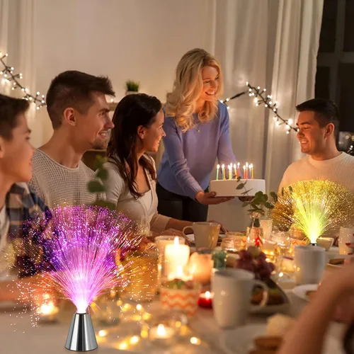 Miniatura 7 de Lámpara sensorial de fibra óptica – LED que cambia de color con base de cono – Luces de fibra óptica con batería – Luz nocturna calmante