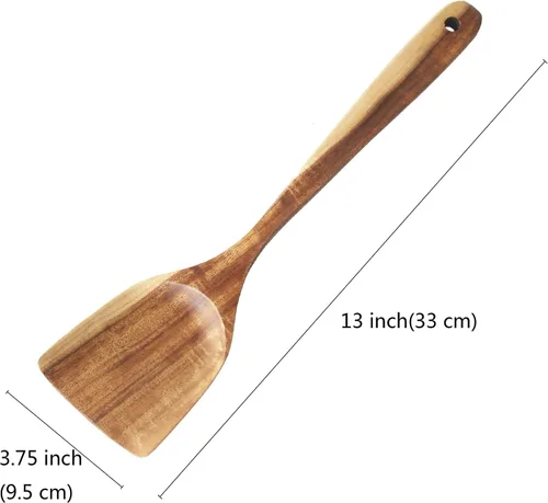 Miniatura 4 de FJNATINH Espátula grande de madera para wok, 13 pulgadas de teca natural de mango largo recubierto de resina natural, hecha a mano para utensilios