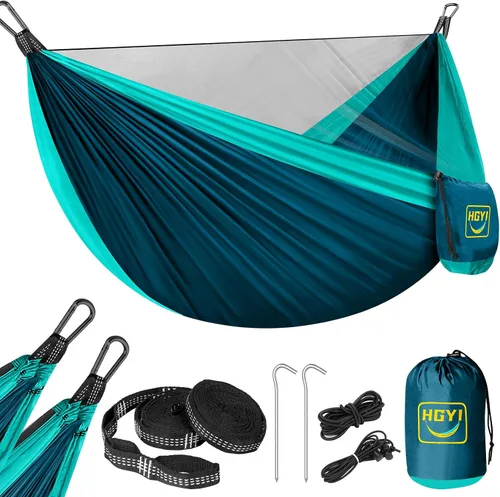 Miniatura 14 de Hamaca de camping mosquitera, hamacas portátiles dobles y individuales, hamacas con 2 correas para árboles, tienda de campaña para viajes, camping