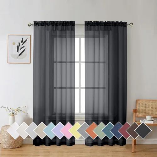 Miniatura 88 de Aiyufeng 2 paneles de cenefa transparente negra de 14 pulgadas de largo, cortinas cortas negras transparentes para dormitorio, cortinas de cocina