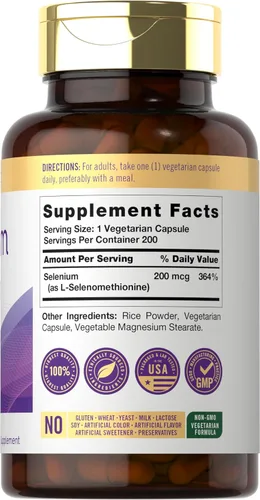 Miniatura 2 de Carlyle Selenio sin levadura 200 mcg 200 cápsulas Mineral esencial de L-selenometionina Suplemento vegetariano, sin OMG y sin gluten